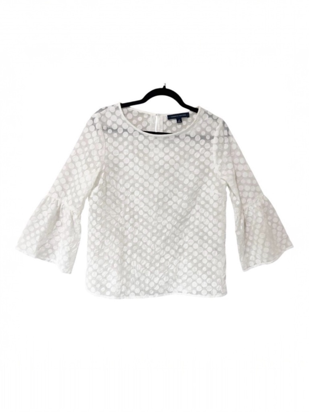 Tommy Hilfiger Womens White Polkadot Sheer Boho Bell Sleeve‎ Blouse Size Small